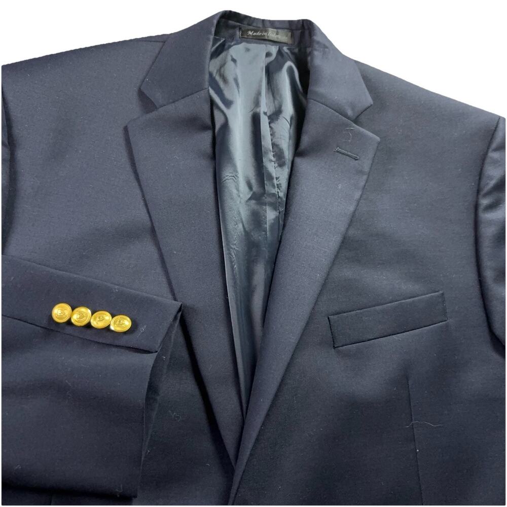 Ralph Lauren 100% Wool Blazer Mens 43R Black Sport Coat Jacket Gold Buttons